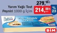 İÇİM YARIM YAĞLI TOST PEYNİRİ 1000 G